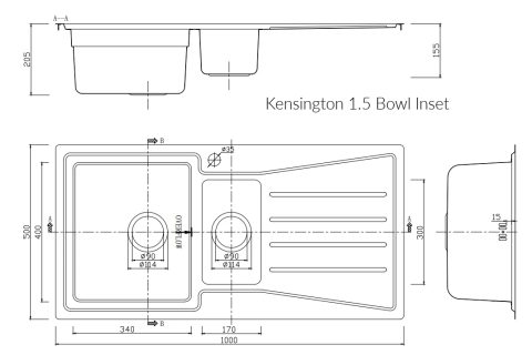 Kensington Inset 1.5 Bowl – 1.2mm SS  (L & R)
