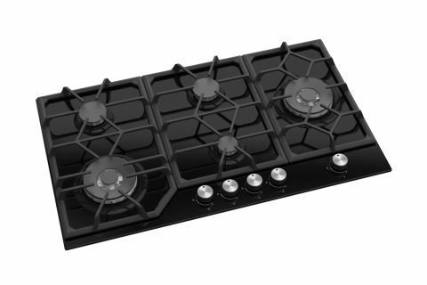 5 Burner Black Glass Gas Hob With 2 Dual Wok Burners Avelis 90cm Premium quality