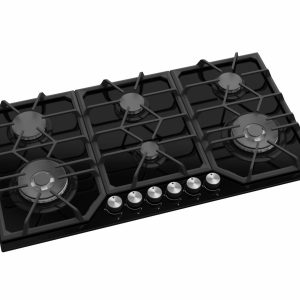 6 Burner Black Glass Gas Hob With 2 Dual Wok Burners 90cm– A609BLK