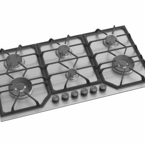 6 Burner Gas Hob With 2 Dual Wok Burne90cm cast iron pan supports, Avelis A609SS