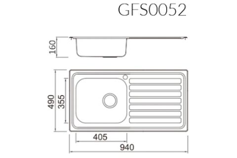 940 Inset Reversible Sink – 0.6mm & 0.8mm 1 Tap Hole