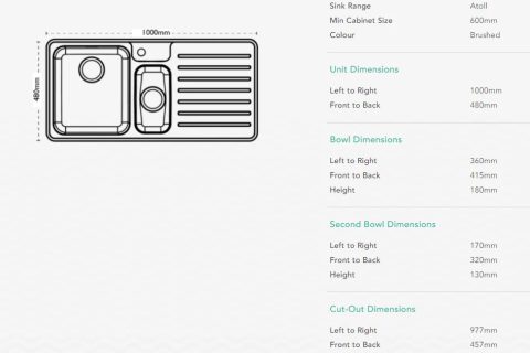 Atoll 150 Stainless Steel inset sink  – Left & Right