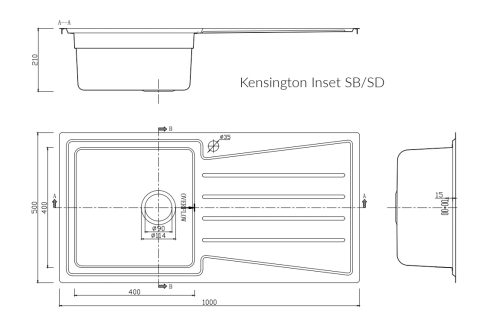 Kensington Inset Single Bowl  – 1.2mm SS (RHD)